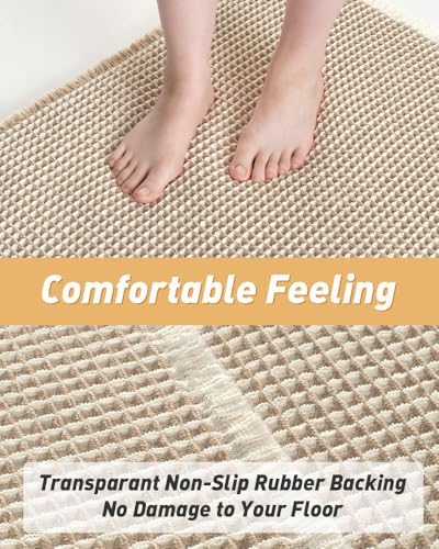 Upgraded Waffle Bath Mat Ultra Absorbent Non Slip Bathroom Mat, 17" x 24"
