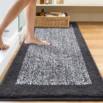 60x24 Bathroom Rugs Non Slip Washable, Soft Absorbent Bath Mat Dark Grey