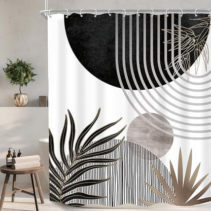 Mid Century Black Gray Boho Abstract Modern Bathroom Shower Curtain Set