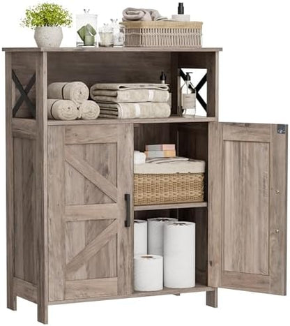 Homhedy Farmhouse Bathroom Storage Cabinet with Doors, Small Floor Cabinet