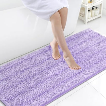 Grandaily Chenille Striped Bathroom Rugs 70x24, Extra Thick and Soft Absorbent Bath Mats, Rubber Backing, Plush Shaggy Shower Carpet, Machine Wash Dry, Bath Rug for Bathroom, Light Purple