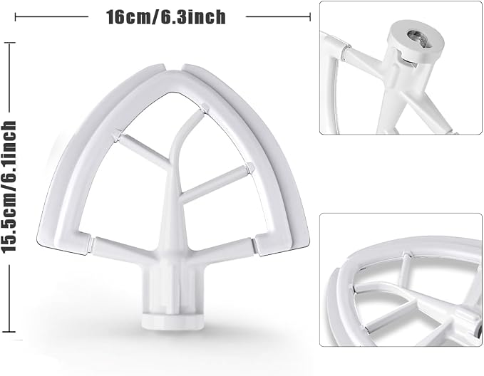Flex Edge Beater for KitchenAid,Mixer Attachement Compatible With KitchenAid,Mixer Accessory,Fits Tilt-Head Stand Mixer Bowls For 4.5-5 Quart Bowls,Beater With Silicone Edges,White