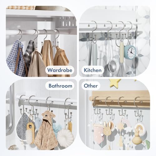 Bathway Shower Curtain Hooks Nickel Shower Curtain Rings, 12 Pcs Metal Double Hooks Rings Rust Proof for Bathroom Shower Curtain Rod