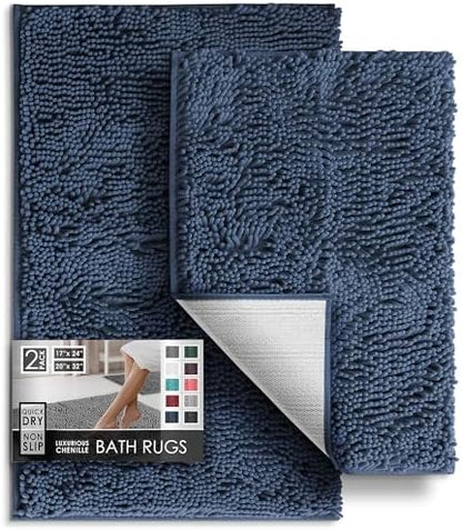 Hearth & Harbor Bathroom Rugs, Chenille Bath Mat - Machine Washable Bath Mats for Bathroom Non-Slip Backing Rubber, Quick Dry Bathroom Mat