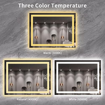LOAAO 40X30 LED Bathroom Mirror with Lights, Anti-Fog, Dimmable, Backlit + Front Lit, Lighted Bathroom Vanity Mirror for Wall, Memory Function, Tempered Glass, ETL Listed