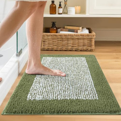 Bathroom Rugs 24x17 Non Slip Washable, Soft Absorbent Bath Mat Olive Green