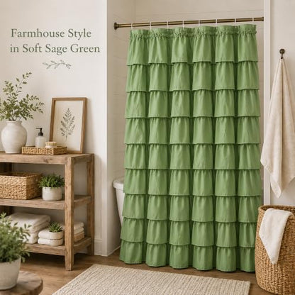 Green Ruffle Shower Curtain for Bathroom, 36x72 inch, 1 Panel, 6ft