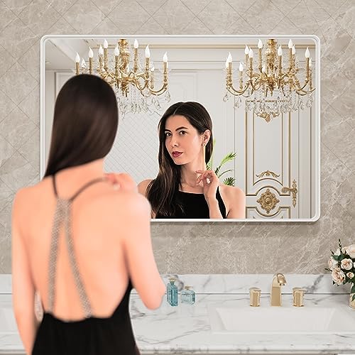 LOAAO White Metal Framed Bathroom Mirror, 40x30 Inch