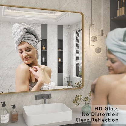 2 Pack of 22x30 Inch Gold Bathroom Mirror Metal Frame