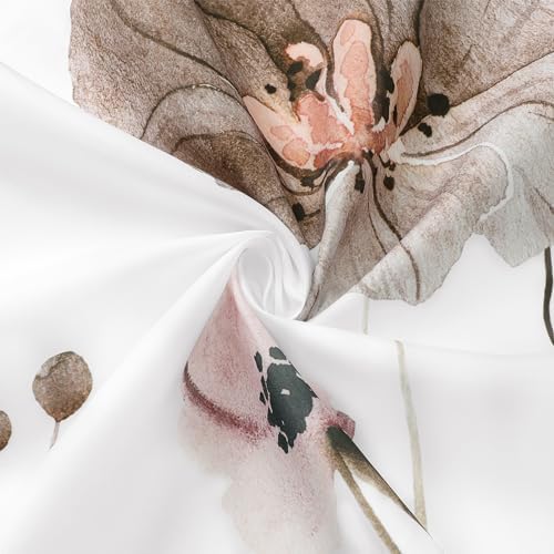 Gibelle Brown Beige Watercolor Floral Fabric Shower Curtain, 54x72