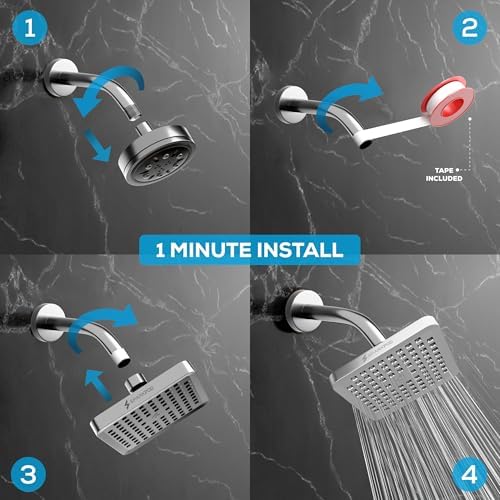 SparkPod Rain Shower Head, 6 Inch Square, Luxury Polished Chrome Finish