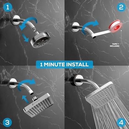 SparkPod Rain Shower Head, 6 Inch Square, Luxury Polished Chrome Finish