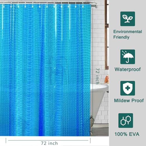 Blue Shower Curtain Liner, 100% Waterproof EVA 3D Shower Curtains with 3 Duty Heavy Bottom Magnets and 12 Rust Proof Grommets, 72x72 Weighted Shower Liner for Shower Stall, Bathtubs