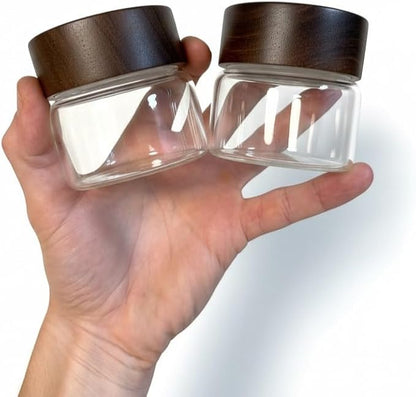 Wide Mouth Glass Storage Jars With 2.5" Acacia Wood Lids - 4 Pack of 4 Oz Food Storage Containers - Borosilicate Glass Canisters Sets For Kitchen - Pantry Organizers and Storage for Rice Coffee Beans