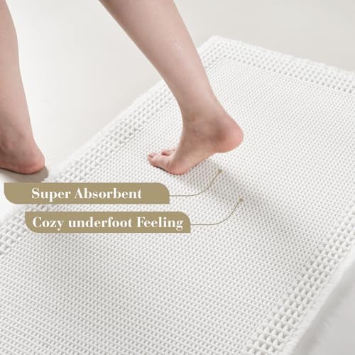 RESARE Waffle Bathroom Runner Rugs, Non Slip Boho Bath Mat 24"x72" White