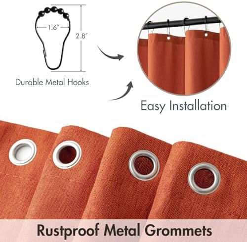 MIULEE Fall 72*84 Burnt Orange Terracotta Linen Shower Curtain Metal Hooks