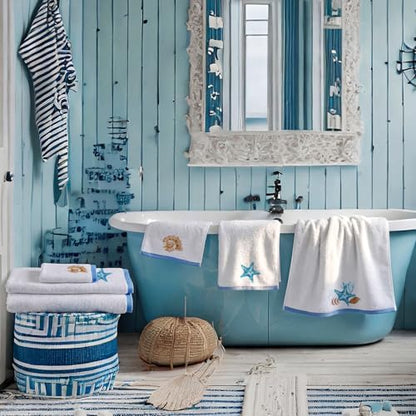 Peryiter 3 Pack Coastal Seashell Decorative Bath Towel Set