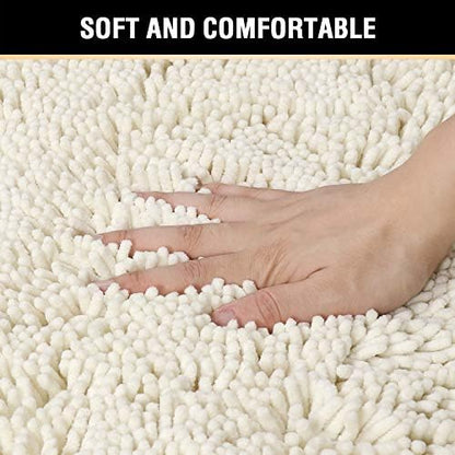 H.VERSAILTEX Microfiber Bath Rugs Chenille Floor Mat Ultra Soft Washable Bathroom Dry Fast Water Absorbent Bedroom Area Rugs Indoor Mats for Entryway, Cream 20" x 32"/17" x 24"