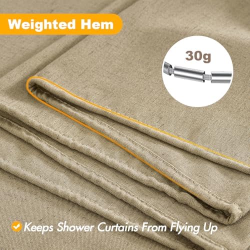 MIULEE W72*L84 Extra Long Linen Shower Curtain Khaki 12 Metal Hooks