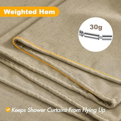 MIULEE W72*L84 Extra Long Linen Shower Curtain Khaki 12 Metal Hooks