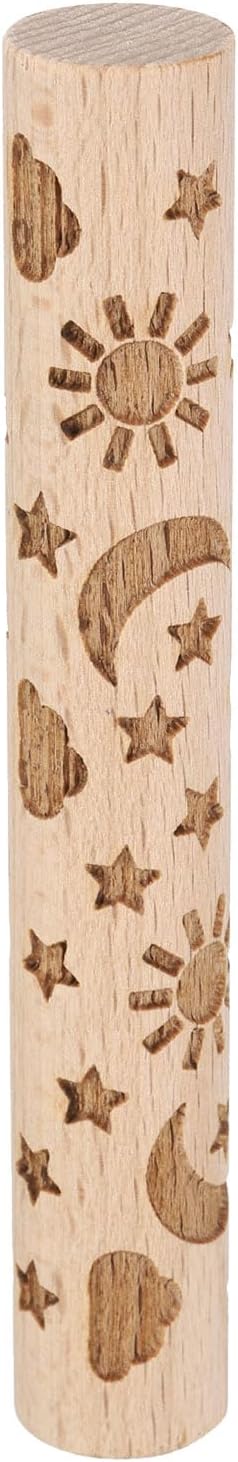 HARFINGTON Wood Clay Roller 4" Moon and Stars Pattern Rolling Pins Wood Rollers Pottery Tools Wood Grain Texture Rollers for Clay Baking Dough Playdough DIY