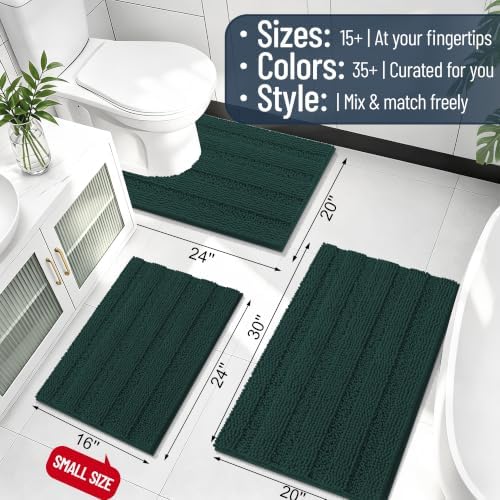 Smiry Thick Small Chenille Bathroom Rugs 24x16, Bath Mat, Blackish Green