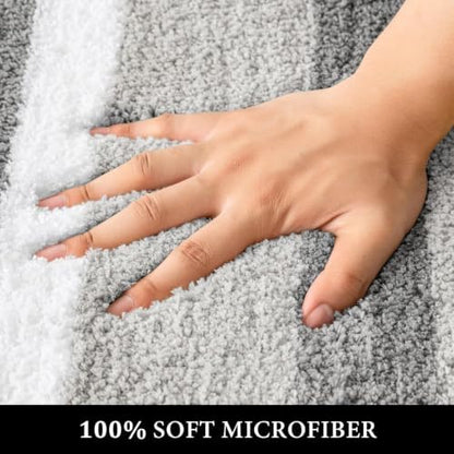 MIULEE Yellow Grey Bathroom Toilet Rugs U-Shaped, Soft Thick Microfiber Striped Contour Rugs, Non Slip Absorbent Fluffy Plush Machine Washble Quick Dry, 20x20 Inch