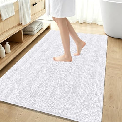 OLANLY Thick Large Bathroom Rugs 59x35, Soft Chenille Bath Rugs, White