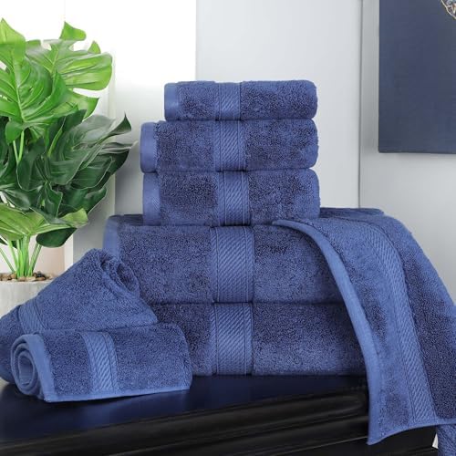 SUPERIOR Egyptian Cotton Ultra Plush & Absorbent, 8 Piece Set, Navy Blue