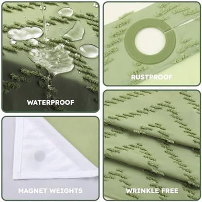 FADOTY Green No Hook Shower Curtain Set with Snap in Liner, 71'' x 86''