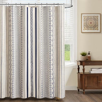 Nave Blue Boho Linen Shower Curtain,72" W x 72" L