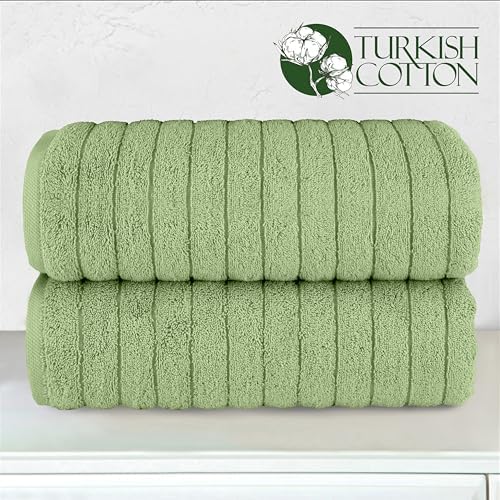 Elegant Comfort 100% Turkish Cotton Corduroy Ribbed Luxury Soft 2 Pack Bath Towels 27 x 54 Inch - Ultra Plush, Absorbent, Quick Dry, Hotel Spa Quality Towels for Bathroom Essentials, Sage