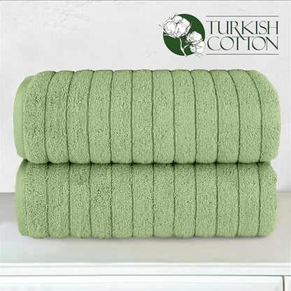 Elegant Comfort 100% Turkish Cotton Corduroy Ribbed Luxury Soft 2 Pack Bath Towels 27 x 54 Inch - Ultra Plush, Absorbent, Quick Dry, Hotel Spa Quality Towels for Bathroom Essentials, Sage