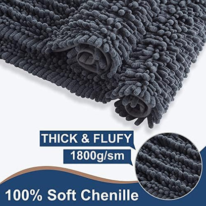 Luxury Chenille Charcoal Grey Bathroom Rugs Sets 2 Piece, Thickened Hot Melt Rubber Bottom Bath Mats for Bathroom Non Slip,Bath Rugs Quick Dry Machine Washable for Shower Mat (32"x20"+17"x24")