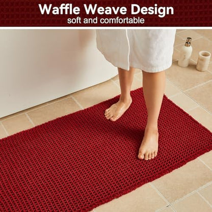 Triohero Waffle Runner Rug Bathroom, Long Boho Bath Mat, 24x72 Burgundy