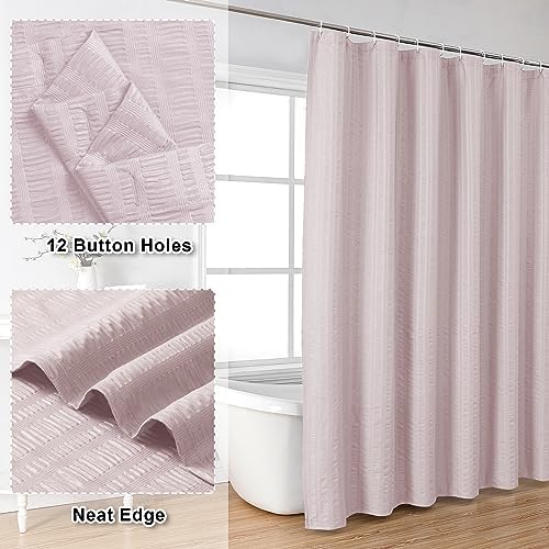 Aiyufeng Moga Extra Long Pink Shower Curtain 96 Inch Long, Embossed Texture Fabric Bathroom Shower Curtain, Large Hotel Bath Curtain with 12 Holes, 72Wx96H, Pink