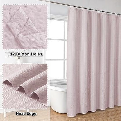 Aiyufeng Moga Pink Shower Curtain - 3D Embossed Cloth Shower Curtain for Bathroom, Hotel Luxury Pink Bathroom Curtains, Machine Washable, Standard Size 72Wx78H