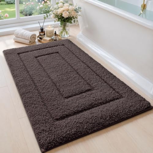 DEXI Bathroom Rugs 24x16, Non-Slip and Absorbent Bath Mat, Brown