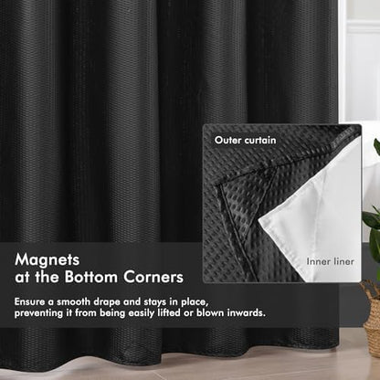 Mrs Awesome No Hook Black Shower Curtain with Snap-in Fabric Liner 71x74