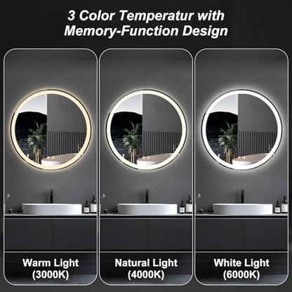DUMOS 36 Inch Round LED Bathroom Mirror with Lights, Circle Vanity Mirror