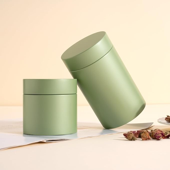 3 Packs Tea Tin Canister for Loose Tea Metal Tea Canister 9 oz 15 oz Round Tin Can for Coffee Beans Tea Container for Kitchen Storage Sugar Matcha Spice Powder (Mint Green, L_2.95x4.92)