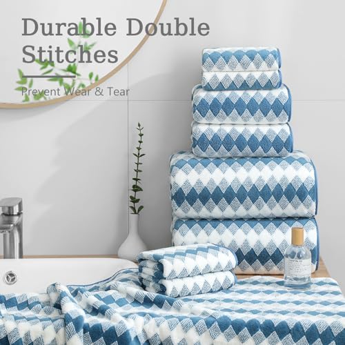 8 Piece Bathroom Towel Set |2 Oversized Bath Towels,2 Hand Towels,4 Washcloths| 600GSM Soft Hotel Towel Set Large Bath Sheet for Bathroom,Highly Absorbent Quick Dry Bath Towel Collections,Blue