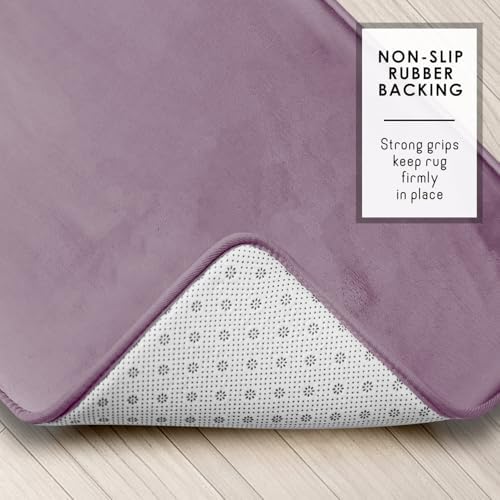 Clara Clark 3 Piece Bathroom Rugs, Velvet Memory Foam Bath Mat Set, Non-Slip Bath Rugs, Machine Wash, Dries Quickly, Ultra Soft Plush Bath Mats for Bathroom, 17 x 24/20 x 32 / Contour, Dusty Purple