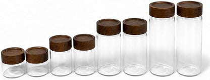 Sixhaven Wide Mouth Glass Storage Jars With 2.5" Acacia Wood Lids - Starter Pantry Set - 8 Jars - 4 Sizes - Food Storage Containers - Pantry Organizers and Storage (8, Transparent, Starter Pantry Set)
