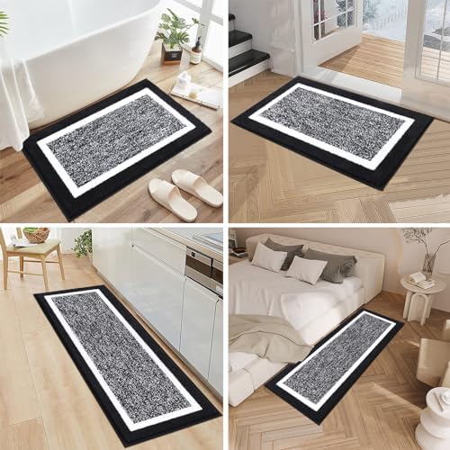Pauwer Bathroom Rug Sets 3 Piece, Non Slip Washable Bath Mat, Black