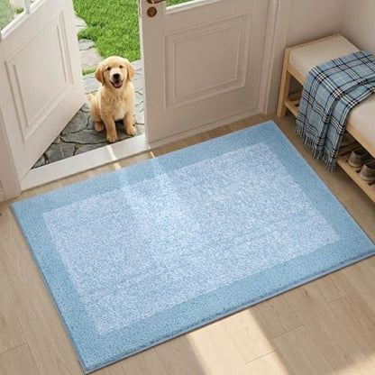 Bathroom Rugs 30x20 Non Slip Washable, Soft Absorbent Bath Mat Light Blue