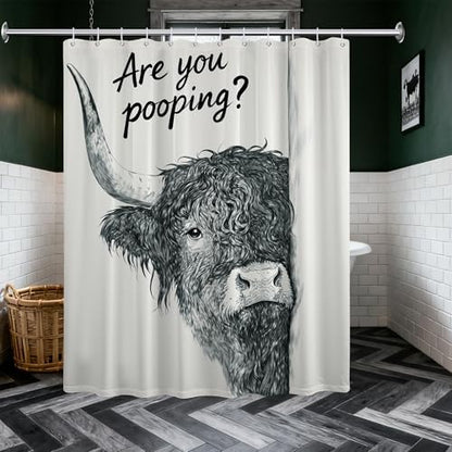 Funny Highland Cow Shower Curtain Western, 72x84 Inch