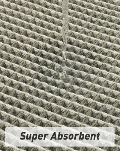 AMOAMI Upgraded Waffle Runner Rug Super Absorbent Non Slip Bath Mats for Bathroom Machine Washable Bathroom Runner Rug with Tassels, Ideal for Hallway Bedroom Laundry Room, 2' x 5', Green & Cream