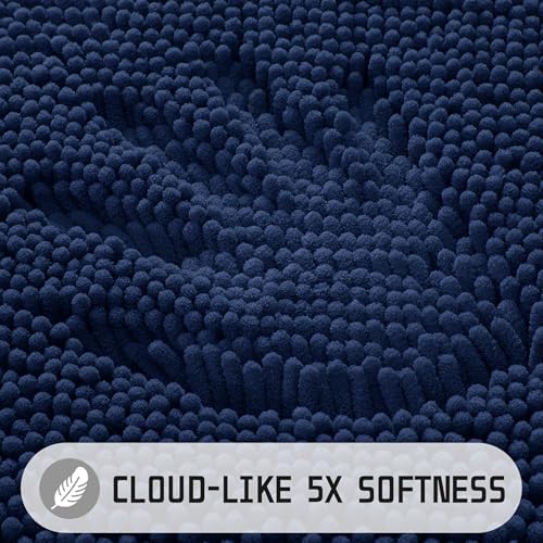 Yimobra Washable Bathroom Rugs, Super Soft & Absorbent Chenille Bath Mat for Floor & Carpet, Quick Dry Non Slip Bath Mat for Tub Shower, 32"x20",Navy Blue