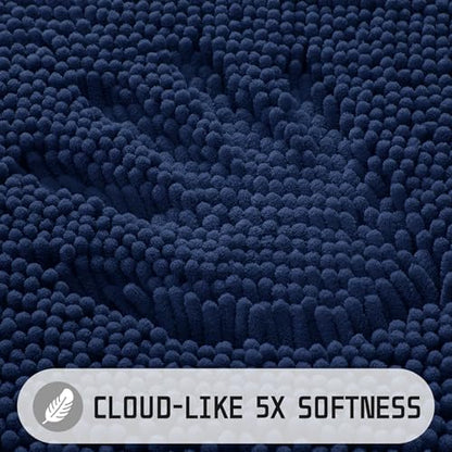 Yimobra Washable Bathroom Rugs, Super Soft & Absorbent Chenille Bath Mat for Floor & Carpet, Quick Dry Non Slip Bath Mat for Tub Shower, 32"x20",Navy Blue